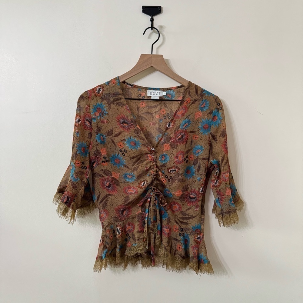 MOLLY BRACKEN sheer floral blouse - size small